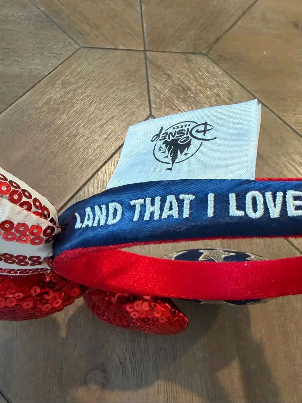 Disney Parks Stars Stripes Sequined Americana Minnie Mouse Ears Bow Headband